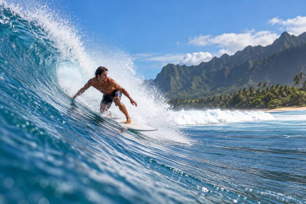 Surfer riding a wave on Oahu’s North Shore